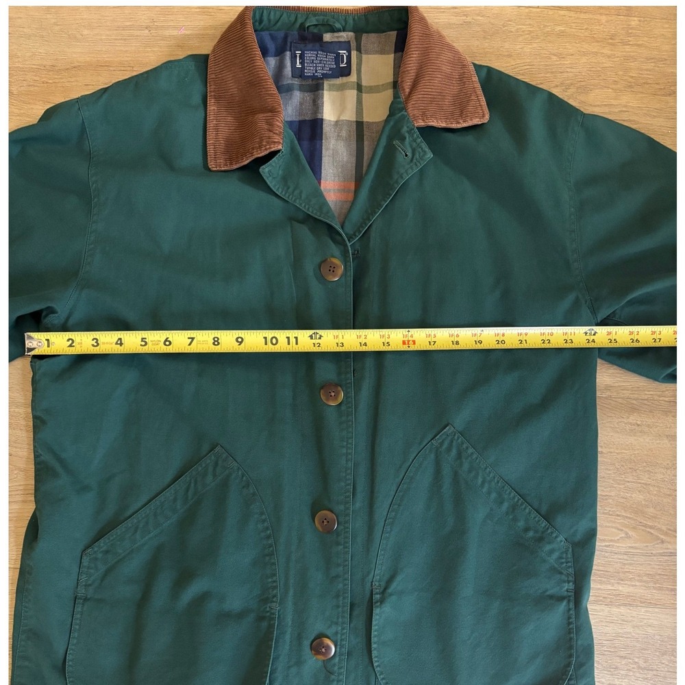 Lands End Mens Barn Jacket Forest Green Cotton Canvas Plaid Lined Chore Coat L - Picture 9 of 11